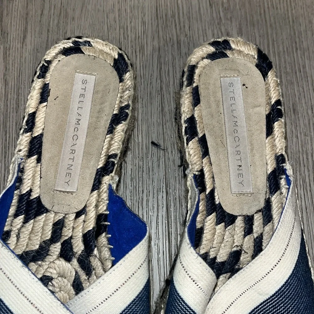 Stella McCartney Navy Blue/Beige Canvas Peep-Toe Espadrille Platform Sandals